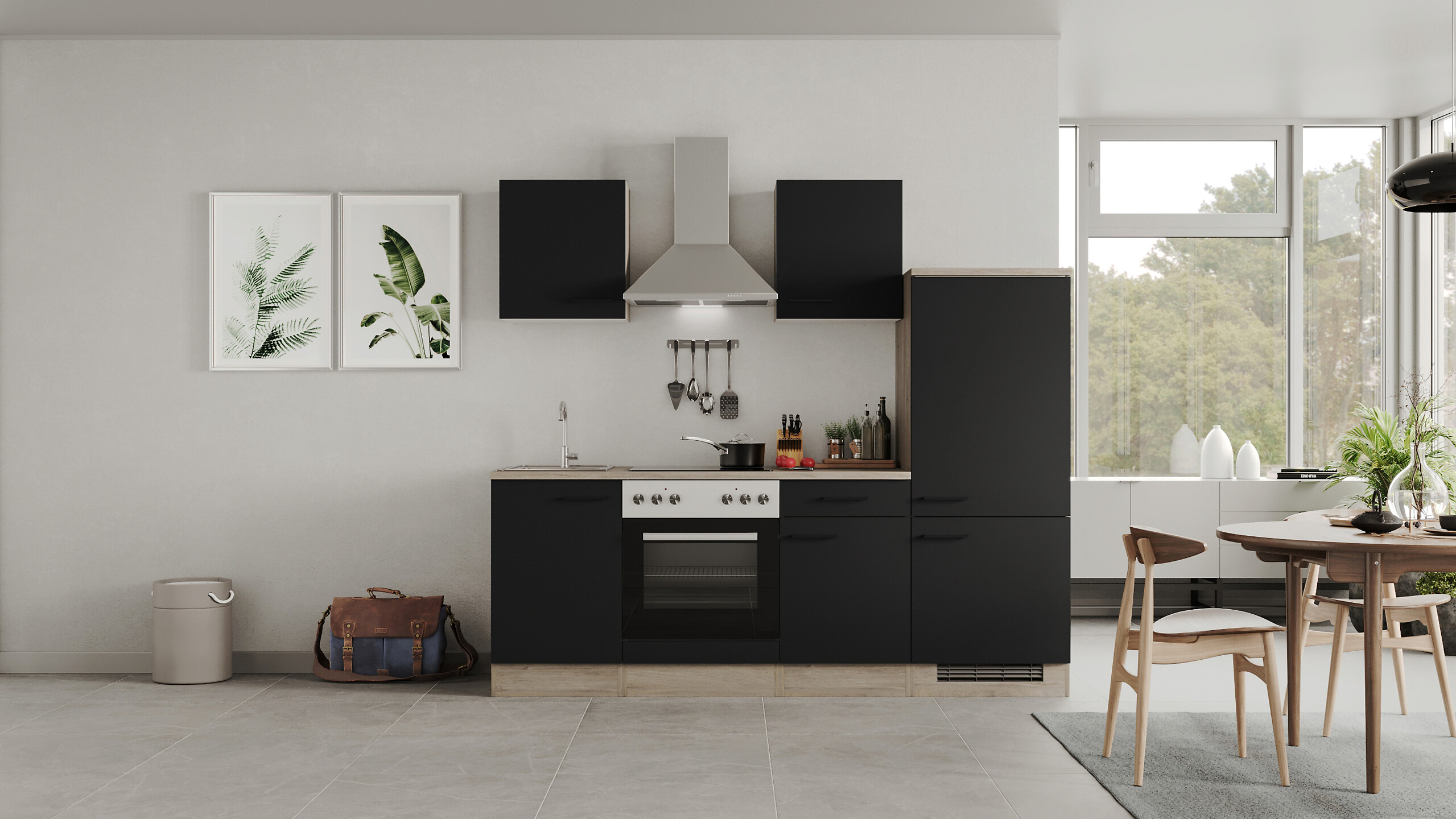 Küchenblock Capri schwarz matt B/H/T: ca. 220x200x60 cm