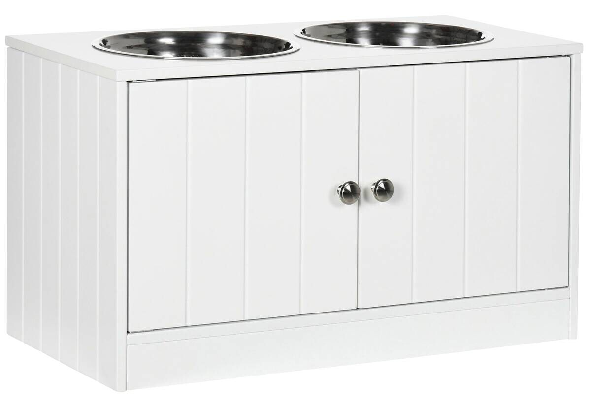 PawHut Futterstation weiß MDF B/H/L: ca. 30x35,5x60 cm