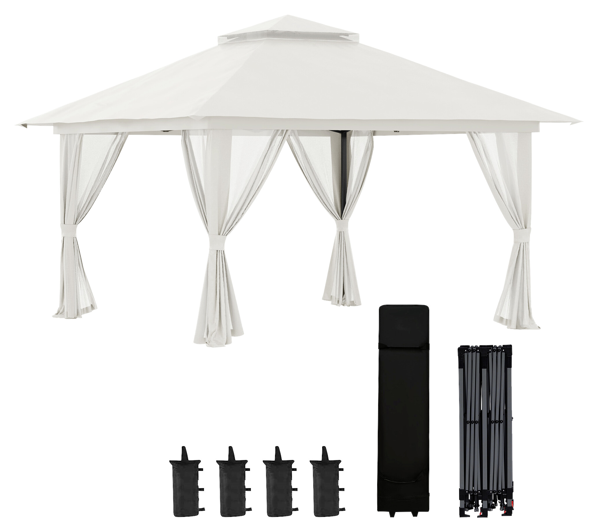 Outsunny Pavillon cremeweiß Polyester B/H/L: ca. 392x283x392 cm
