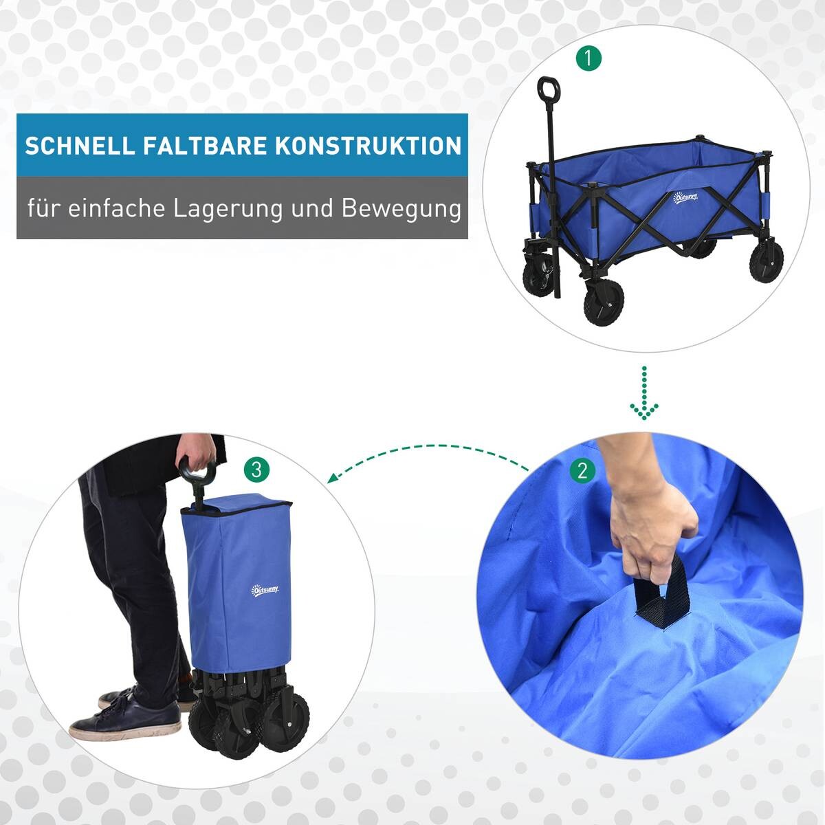Outsunny Bollerwagen faltbar dunkelblau Stahl B/H/L: ca. 51x92x107 cm