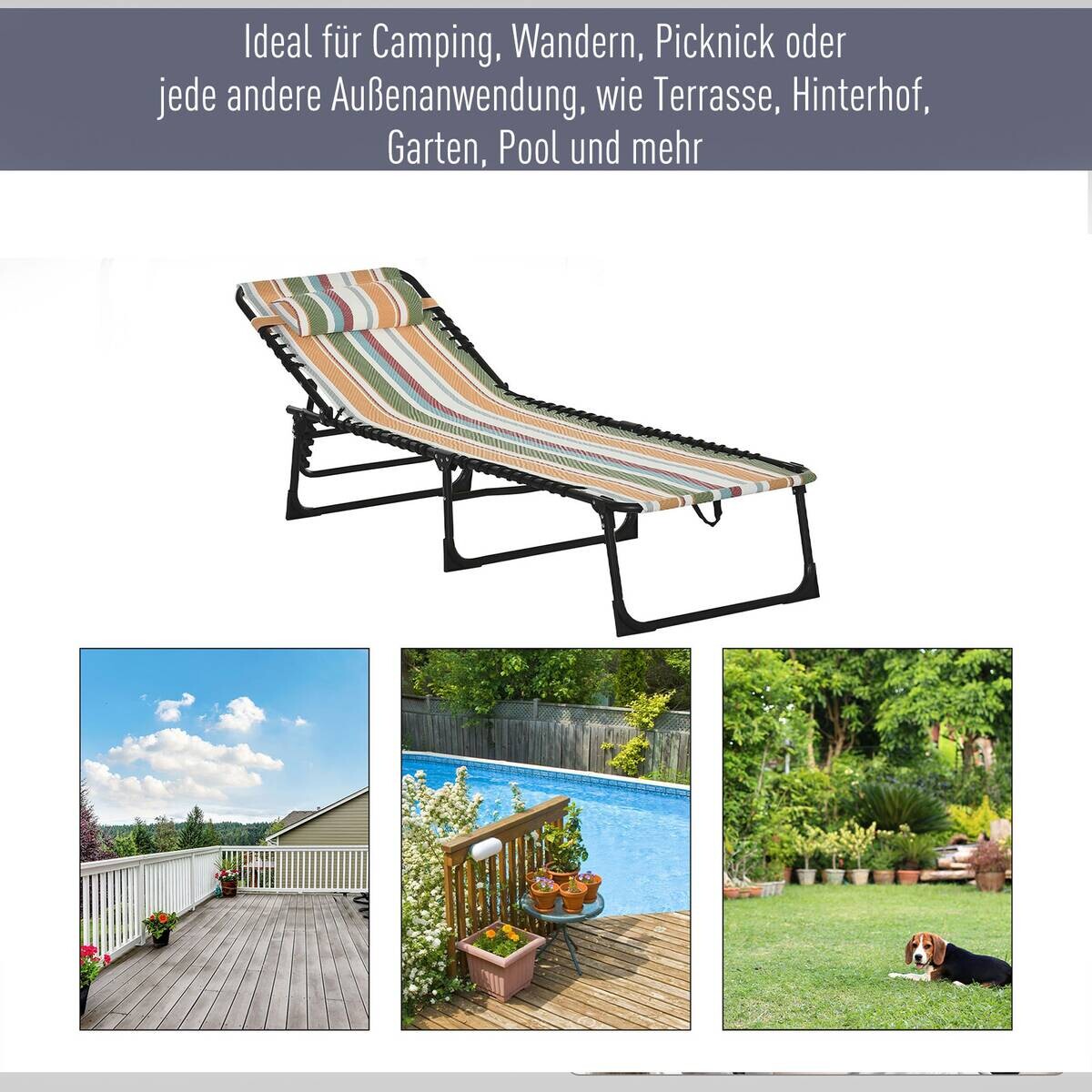 Outsunny Sonnenliege mehrfarbig Stahl B/H/L: ca. 58x30x189 cm