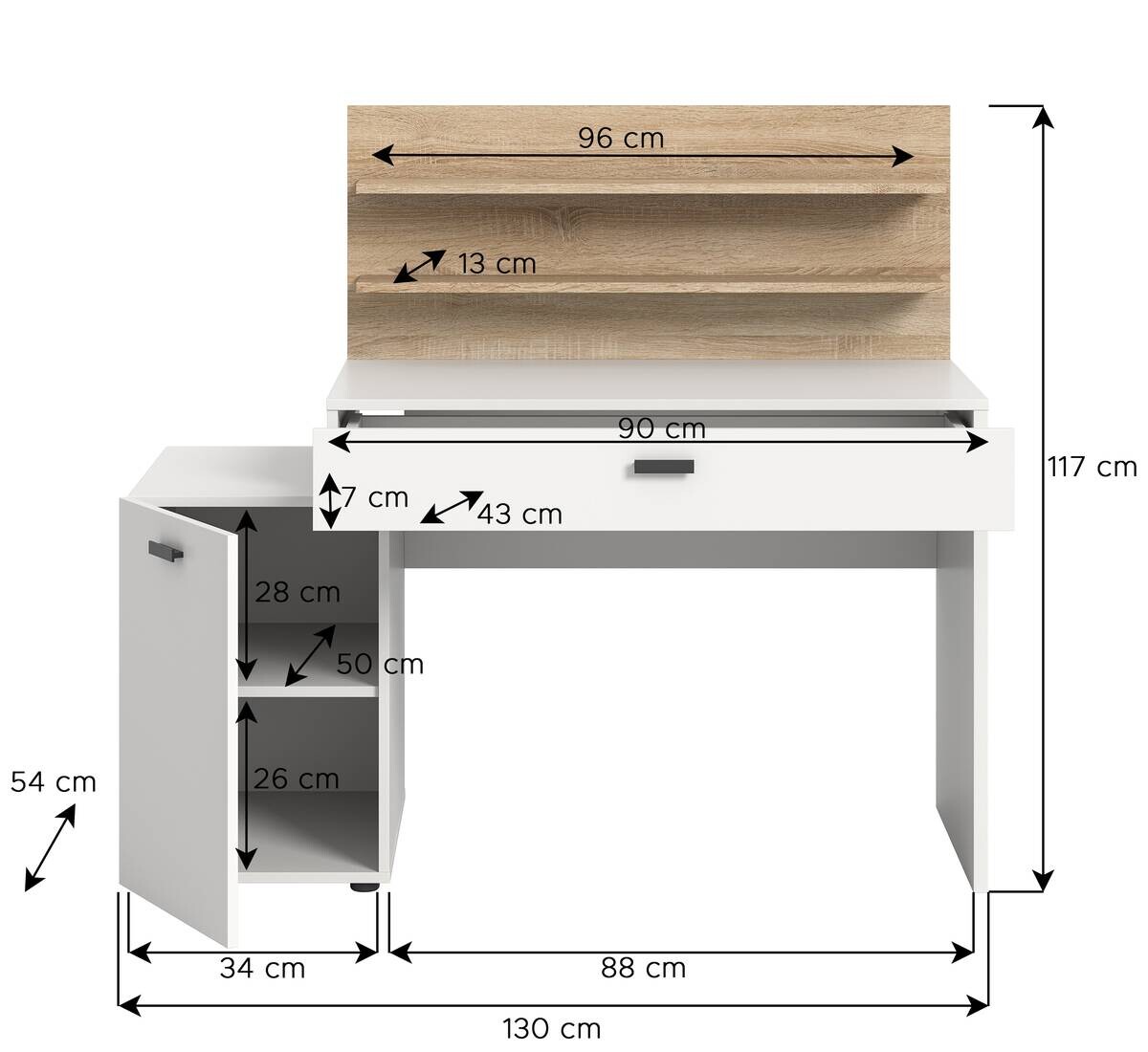 Schreibtisch Match weiß Eiche Sonoma Nachbildung B/H/T: ca. 130x117x54 cm
