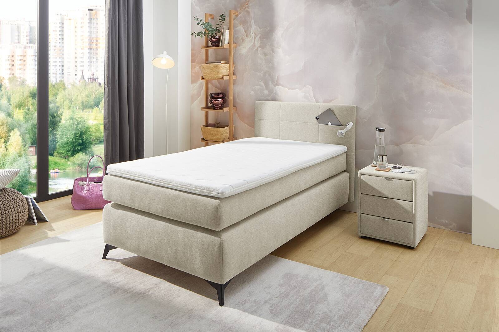 Boxspringbett beige Liegefläche B/L: ca. 100x200 cm Boxspringbett beige Liegefläche B/L: ca. 100x200 cm