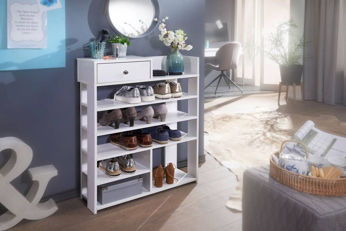 Schuhregal weiß B/H/T: ca. 75x92,5x24 cm