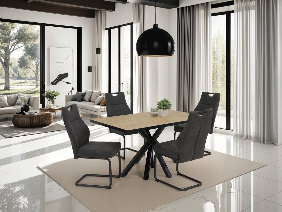 Essgruppe Inn Eiche schwarz anthrazit Holzwerkstoff B/H/T: ca. 140x76x90 cm