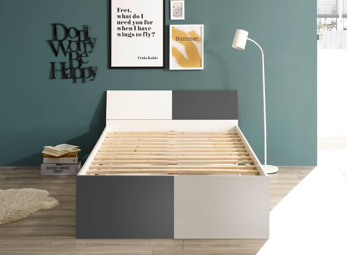 Jugendbett Alex weiß Graphit B/H/T: ca. 124x73x204 cm Liegefläche B/L: ca. 120x200 cm