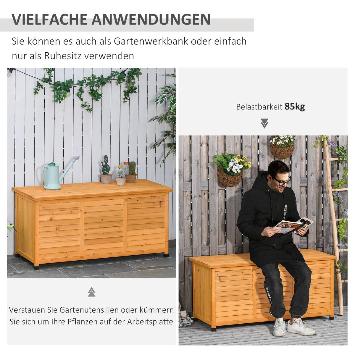 Outsunny Gartenschrank natur Holz B/H/L: ca. 56x60x127 cm