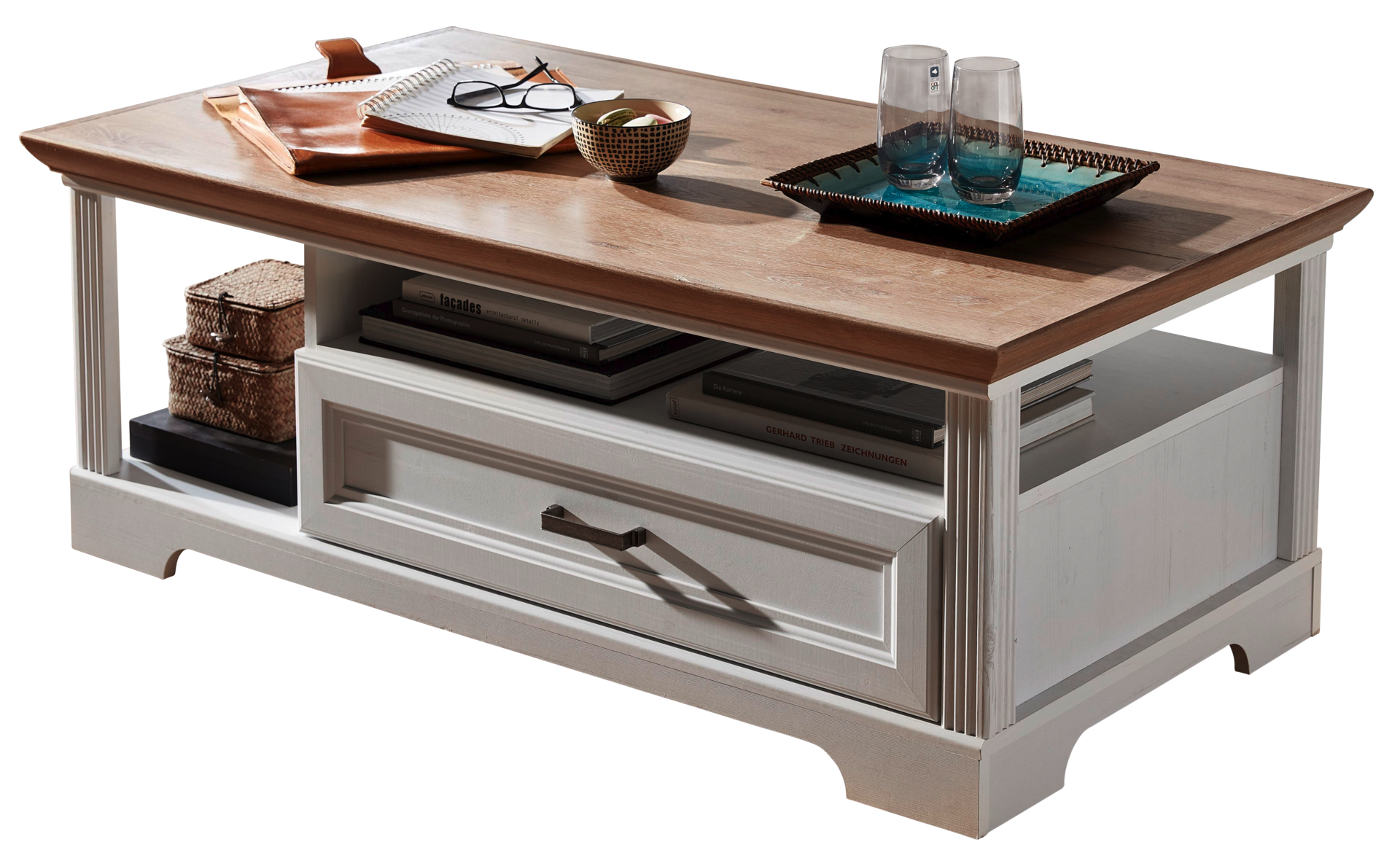 Couchtisch Jasmin Eiche Artisan Nachbildung weiß Pinie Nachbildung B/H/T: ca. 120x45x67 cm