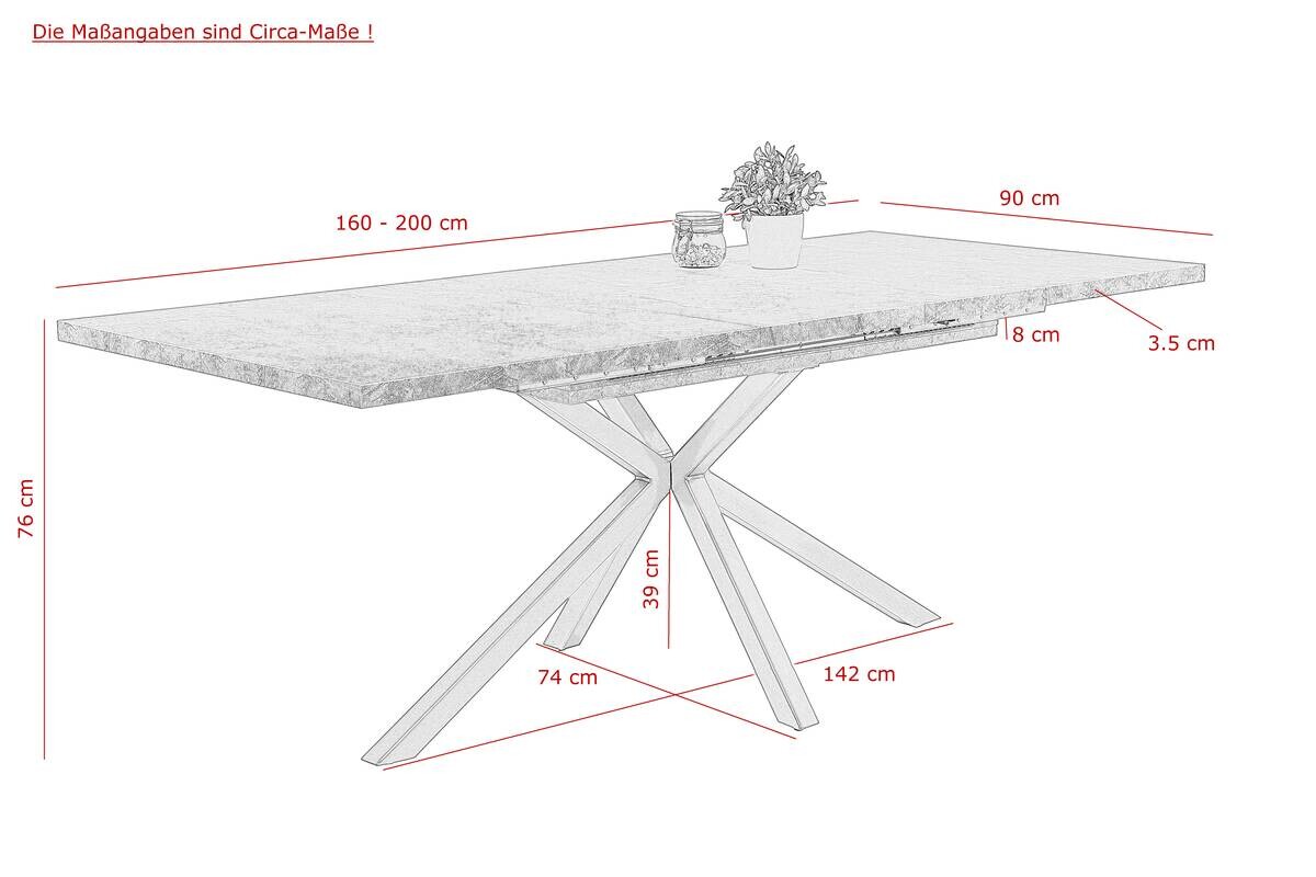 Esstisch Malou I Eiche schwarz B/H/T: ca. 200x76x90 cm
