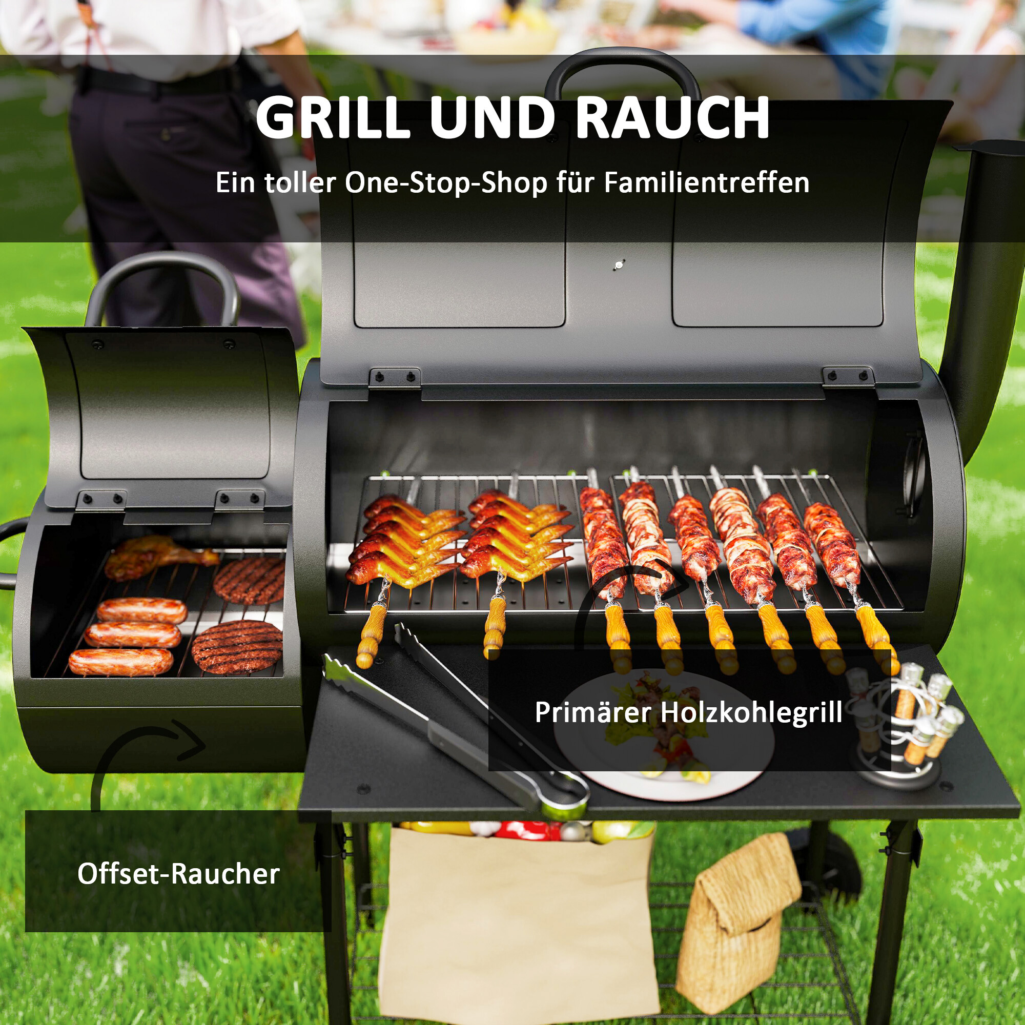 Outsunny Holzkohlegrill Stahl B/H/L: ca. 60x120x109 cm