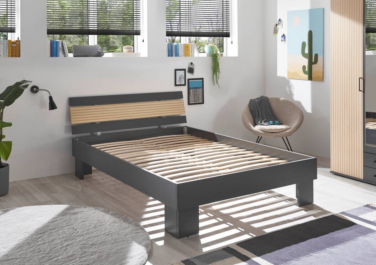 Futonbett Jolka Graphit Eiche Nachbildung Liegefläche B/L: ca. 140x200 cm