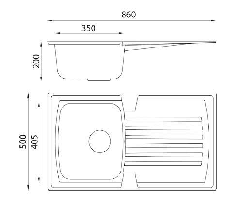 Respekta Einbauspüle Boston 86 x 50 G Beton grau Mineralite B/H/T: ca. 86x20x50 cm