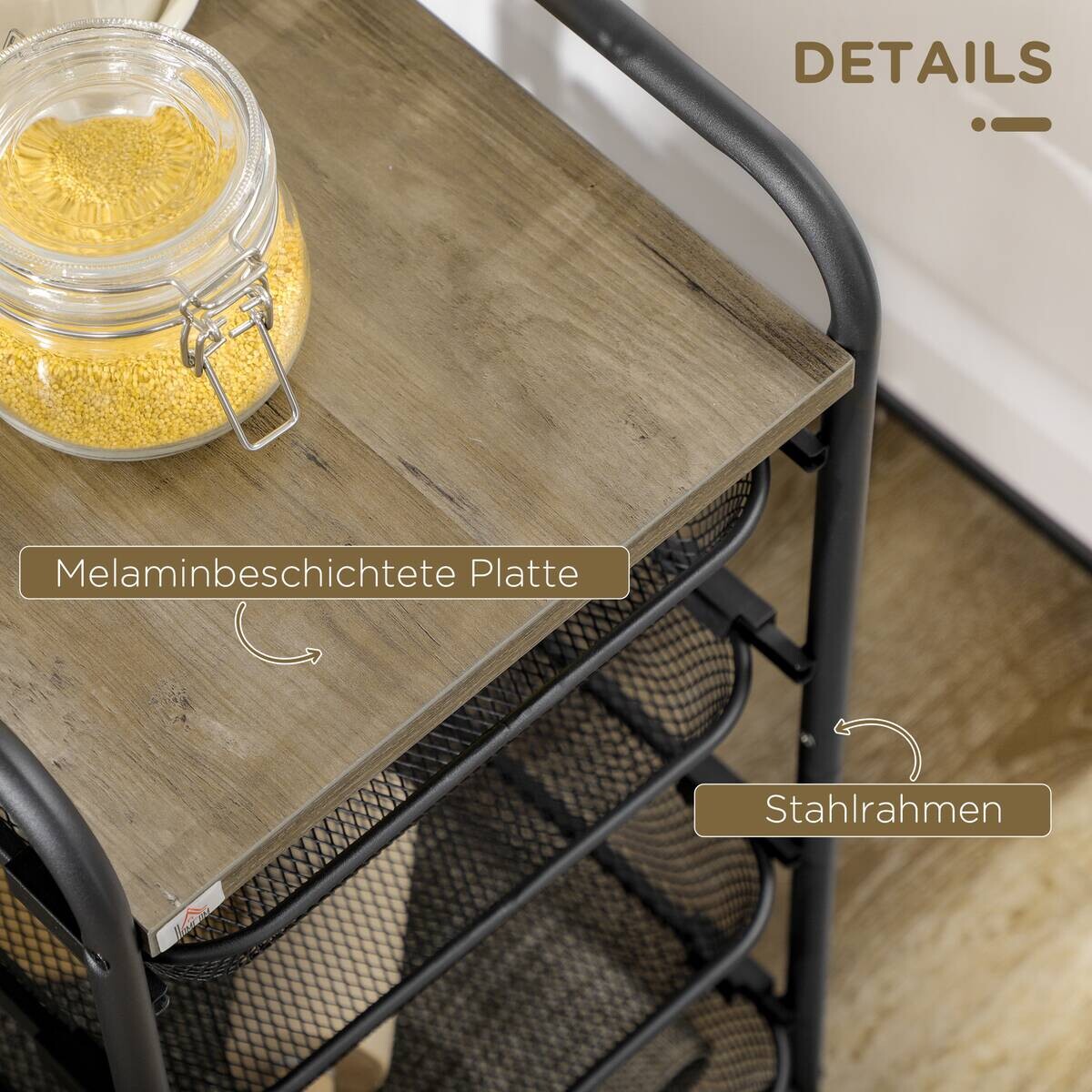 HOMCOM Rollwagen schwarz Spanplatte B/H/L: ca. 31x41,5x66 cm