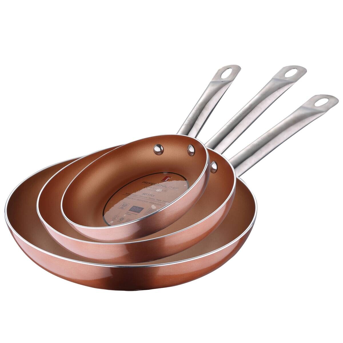 Bratpfanne PROFESSIONAL CHEF COPPER PLUS Kupfer Aluminium 3 tlg.