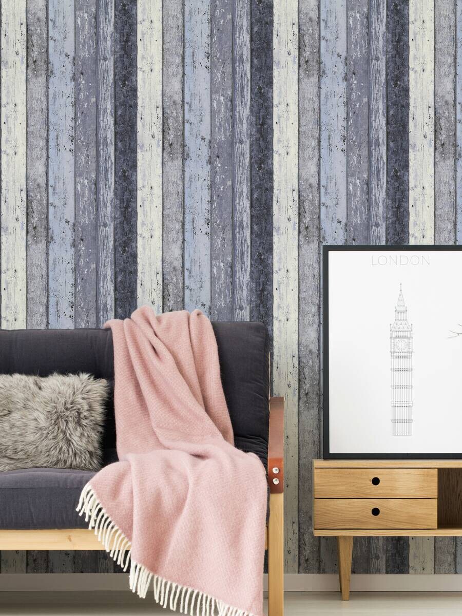 A.S.Creation Vliestapete Best of Wood`n Stone 2nd Edition Holzoptik blau B/L: ca. 53x1005 cm