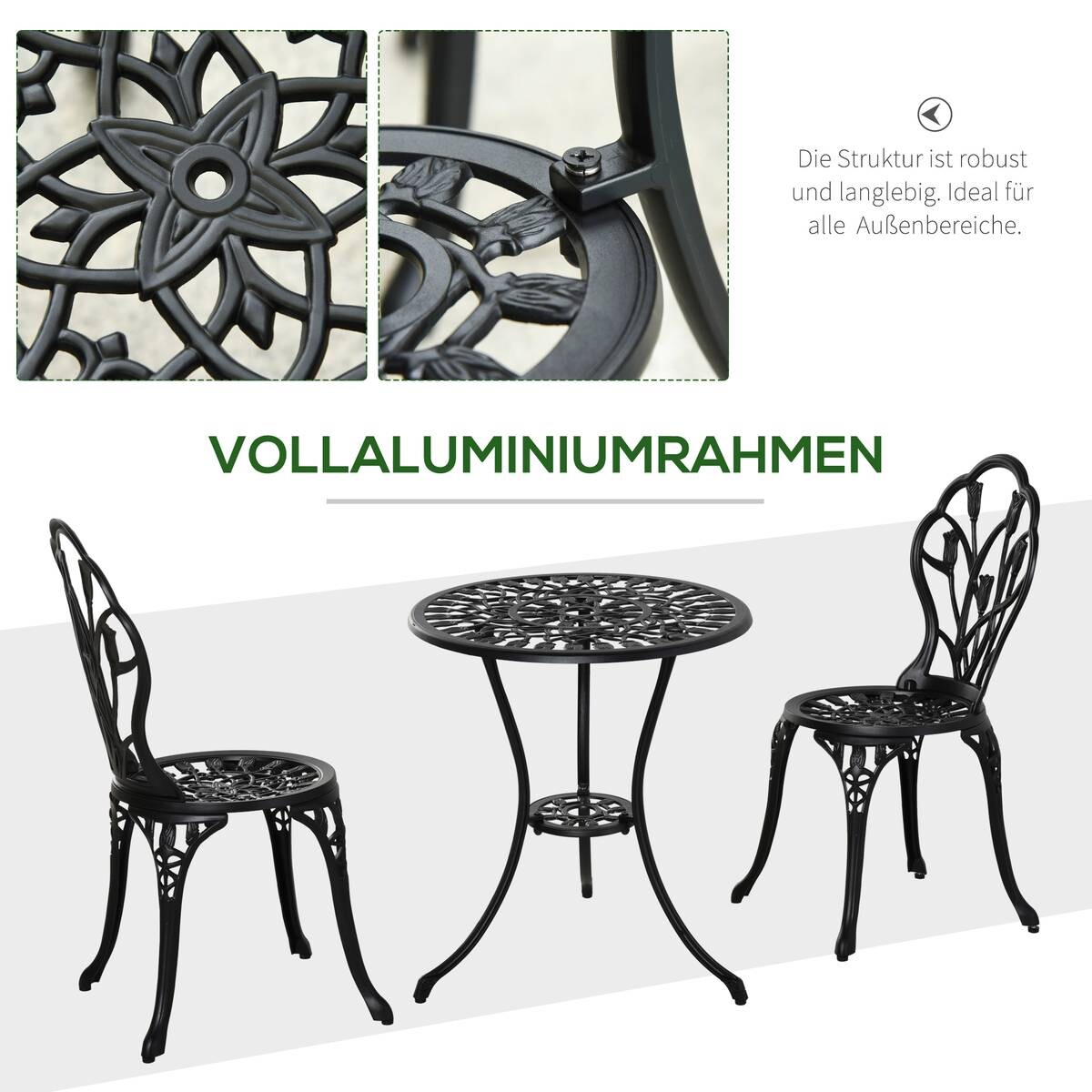 Outsunny Bistro-Set schwarz Aluminium B/H/L: ca. 60x67x60 cm
