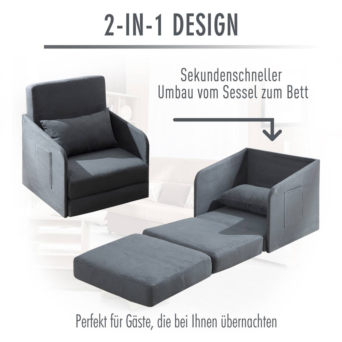 Schlafsofa 833-036 grau B/H/T: ca. 70x77x76 cm