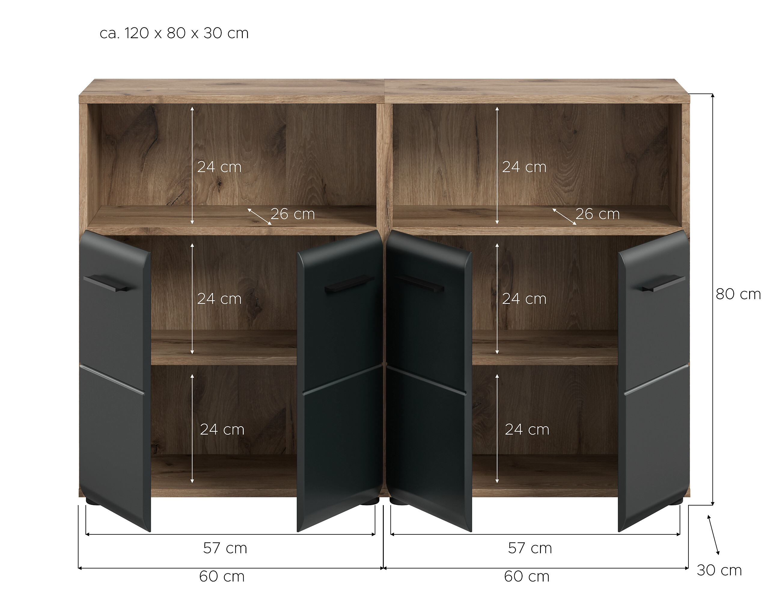 Badezimmer-Set Ice Nox Oak Nachbildung schwarz matt B/H/T: ca. 120x80x30 cm