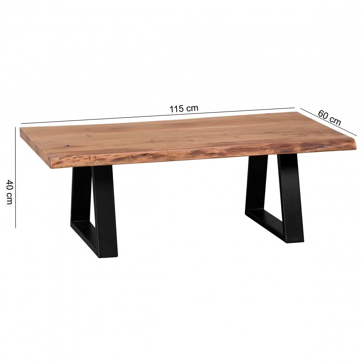 Wohnling Couchtisch natur schwarz Akazie Metall B/H/T: ca. 115x40x61 cm