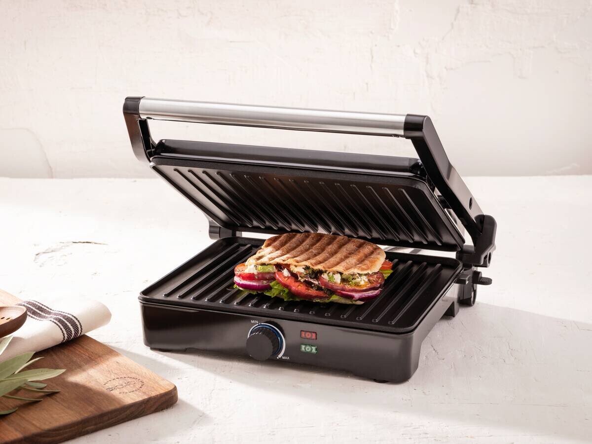 BERGNER Kontaktgrill silber B/H/L: ca. 15x37x38 cm