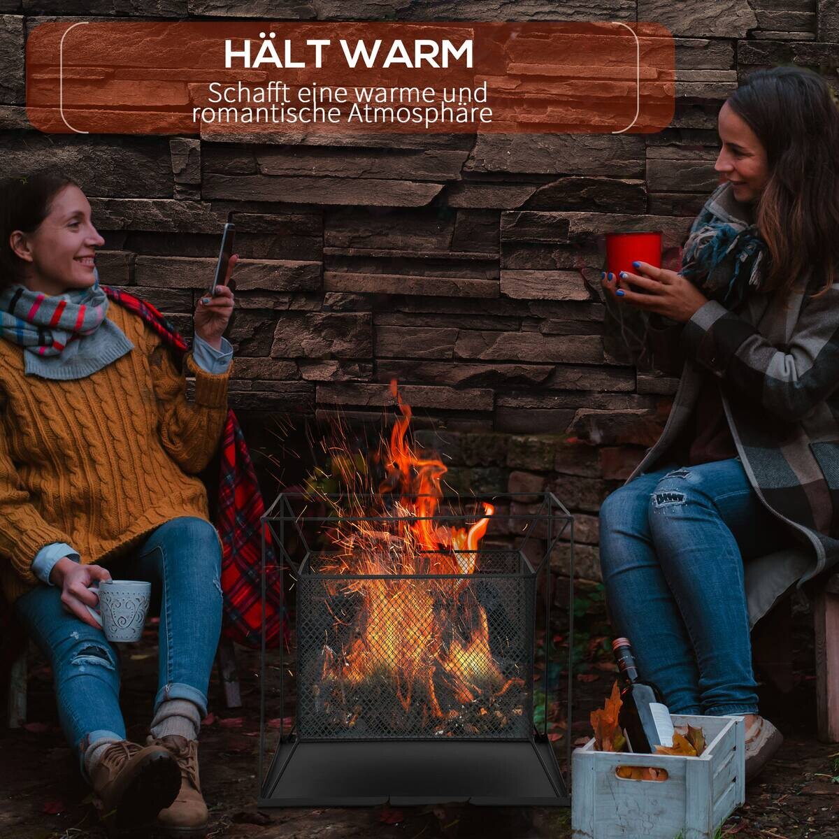 Outsunny Feuerschale schwarz Metall B/H/L: ca. 45x43x45 cm