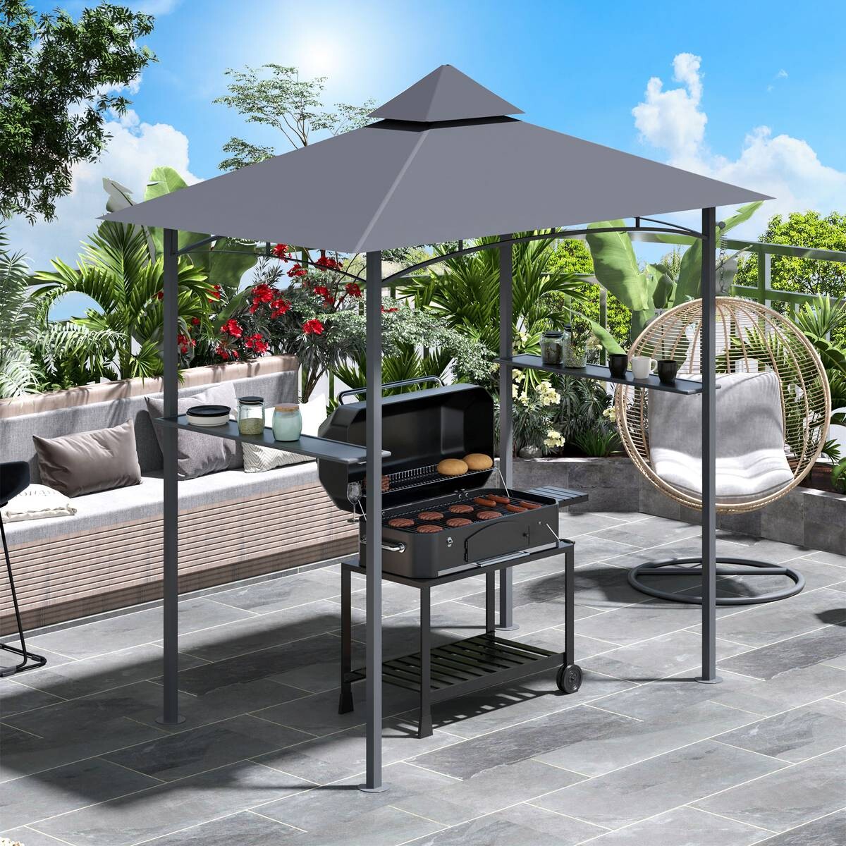 Outsunny Grillpavillon schwarz Stahl B/H/L: ca. 148x252x245 cm