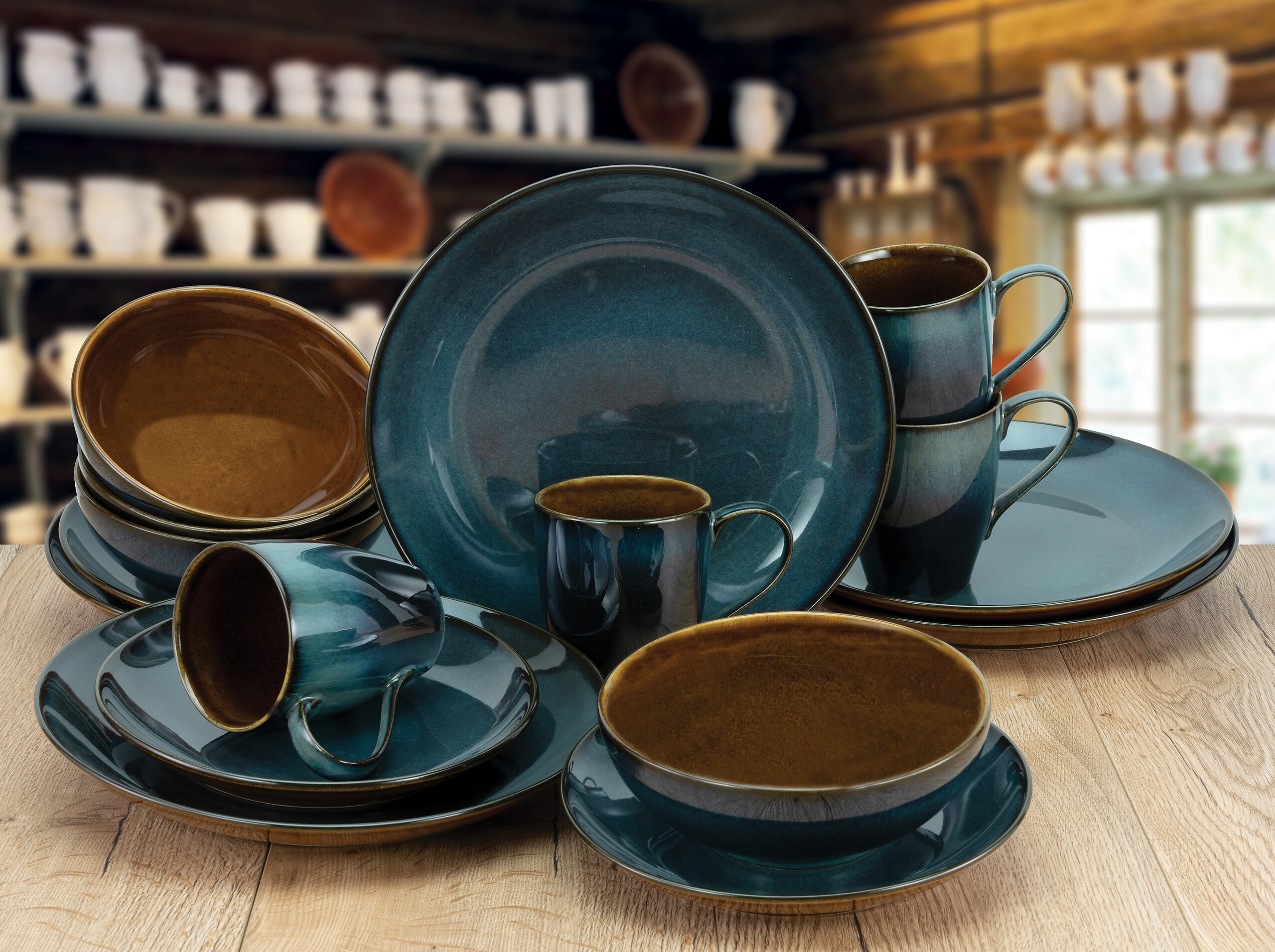 CreaTable Kombiservice Mallorca petrol Keramik 16 tlg.