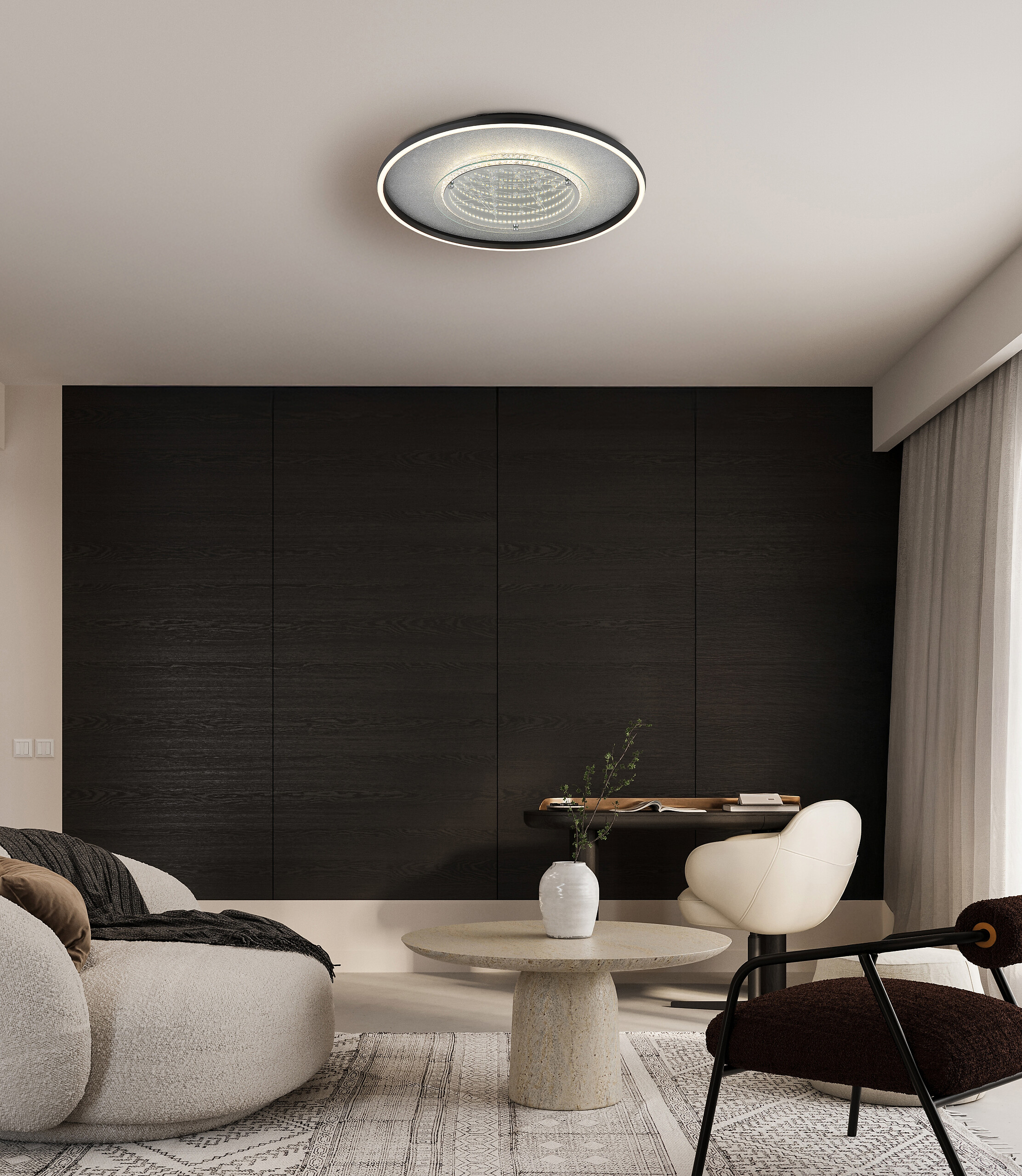 GLOBO Deckenleuchte schwarz silber klar Glas Aluminium Kunststoff H/D: ca. 6,8x51,5 cm 1 Brennstellen