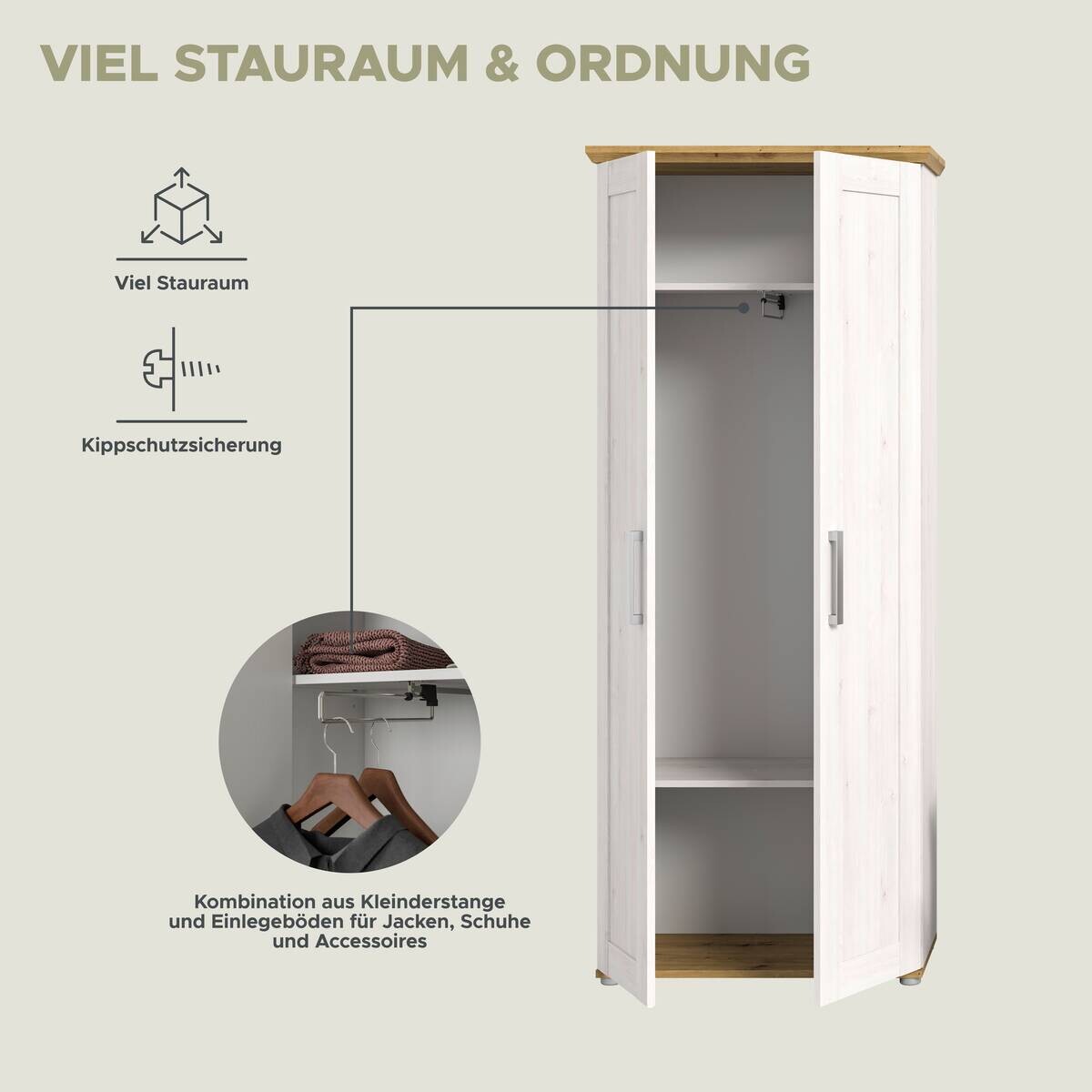 Garderobenschrank Verona Sibiu Lärche Nachbildung Eiche Artisan Nachbildung B/H/T: ca. 80x196x39 cm