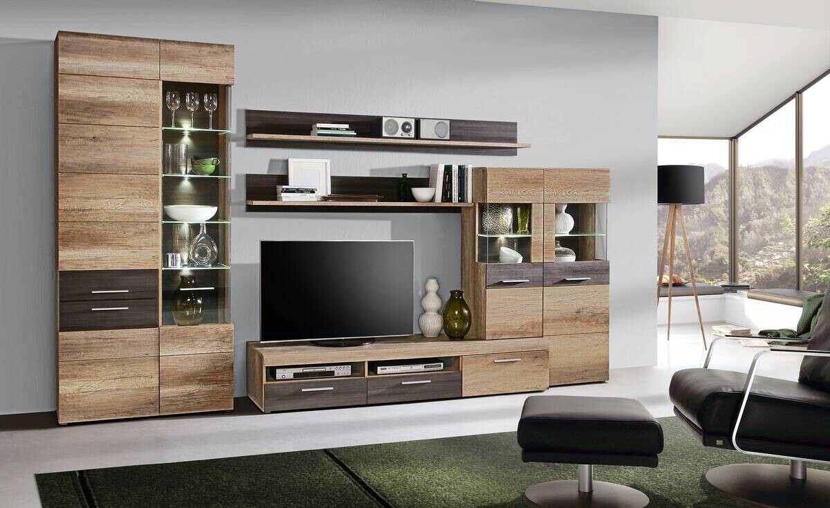 Wohnwand Eiche Antik Nachbildung Touchwood Nachbildung B/H/T: ca. 320x207x52 cm