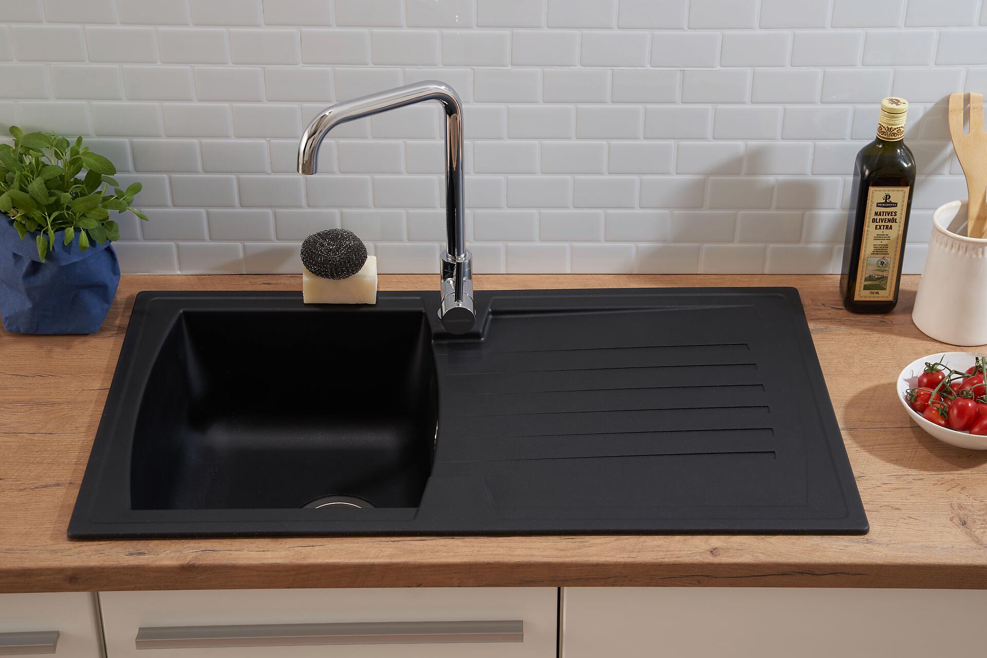 Respekta Einbauspüle Boston 86 x 50 S schwarz Mineralite B/H/T: ca. 86x20x50 cm