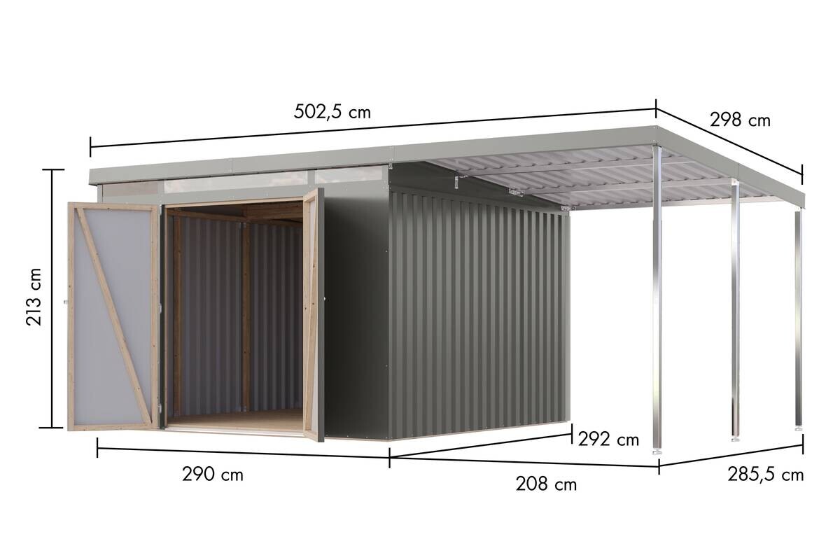 Karibu Gartenhaus Indra 3,5 grau B/H/T: ca. 289x213x289 cm