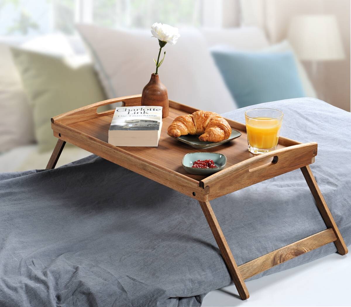 Kesper Tablett mit Klappfüßen natur Holz B/H/T: ca. 55x24x35 cm