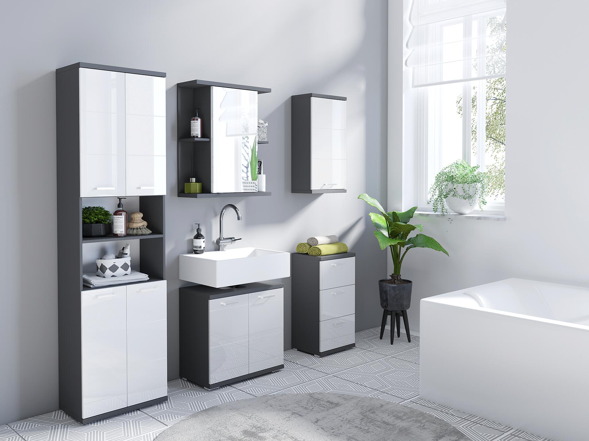 Hochschrank NEBRASKA anthrazit weiß Hochglanz B/H/T: ca. 50x192x31,5 cm