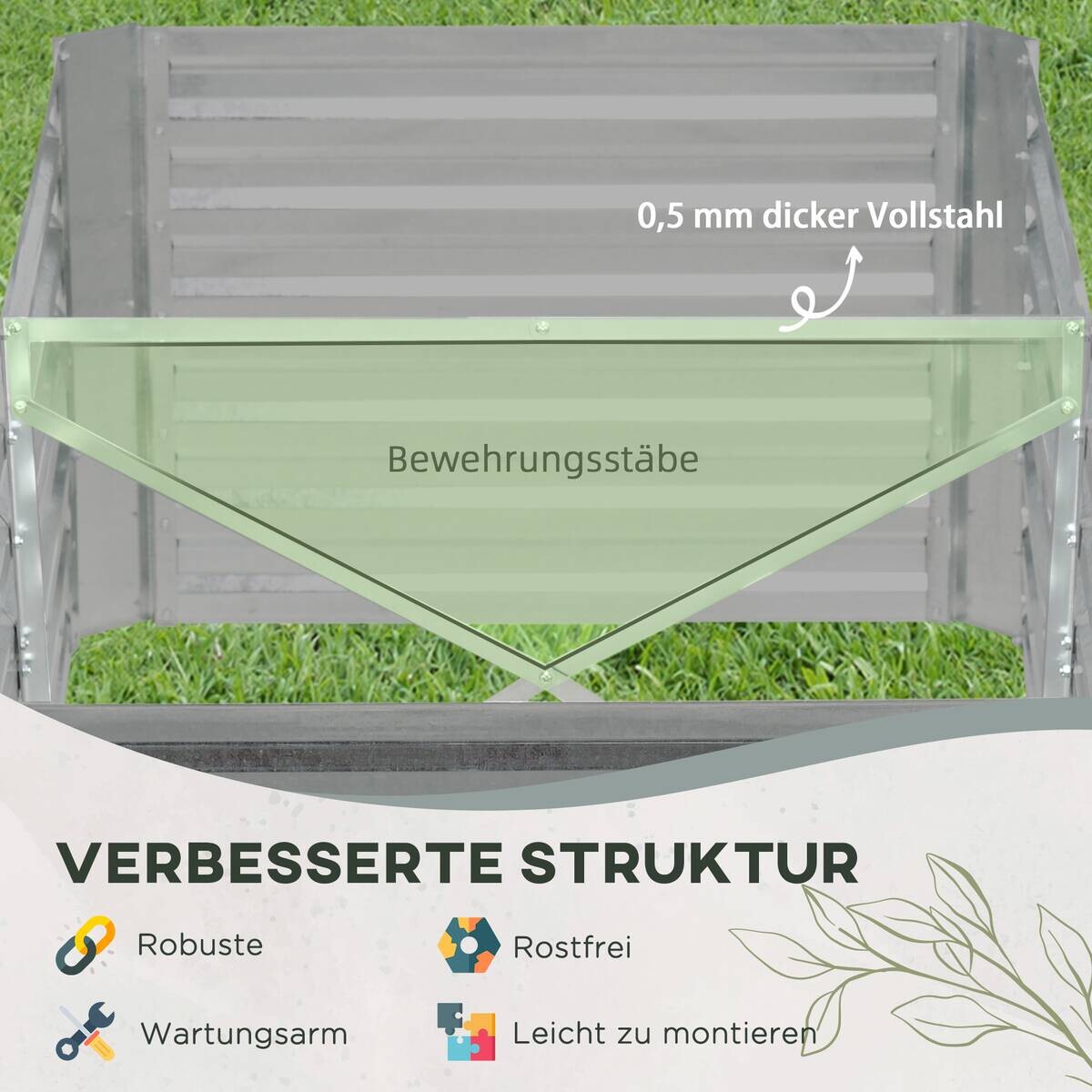 Outsunny Hochbeet hellgrau Stahl B/H/L: ca. 90x59x180 cm