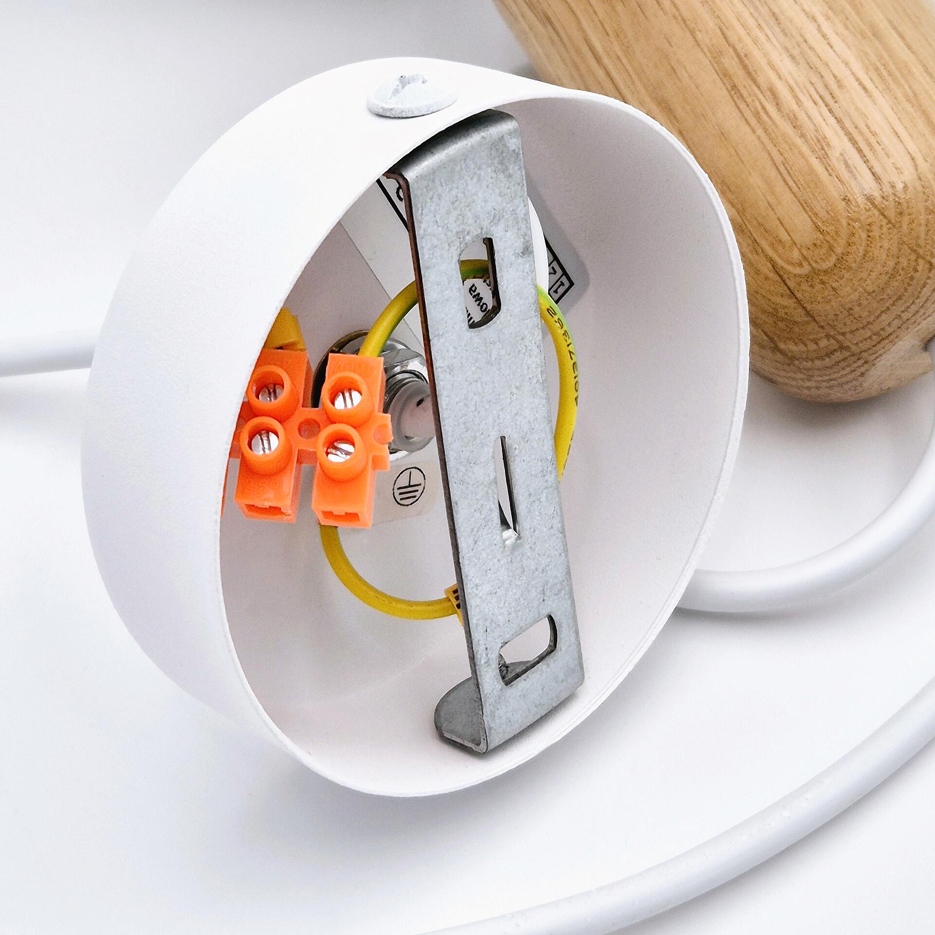 Lamkur Hängeleuchte Eiche weiß Holz Stahl B/H/L: ca. 15,5x102x15,5 cm E27 1 Brennstellen