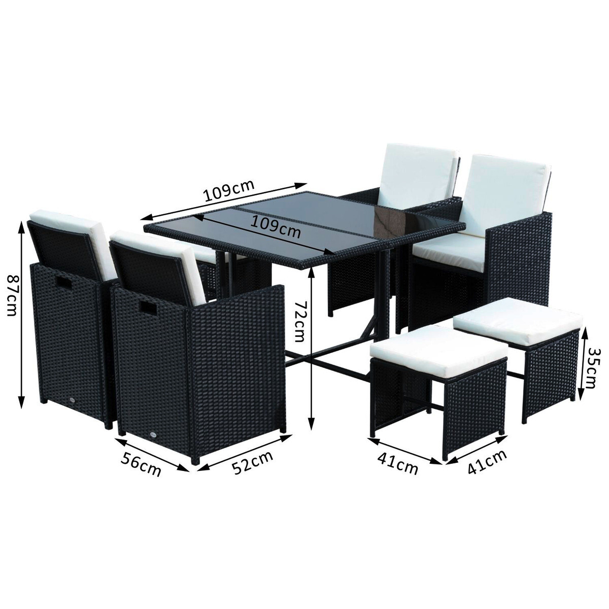 Outsunny Sitzgruppe schwarz Polyrattan