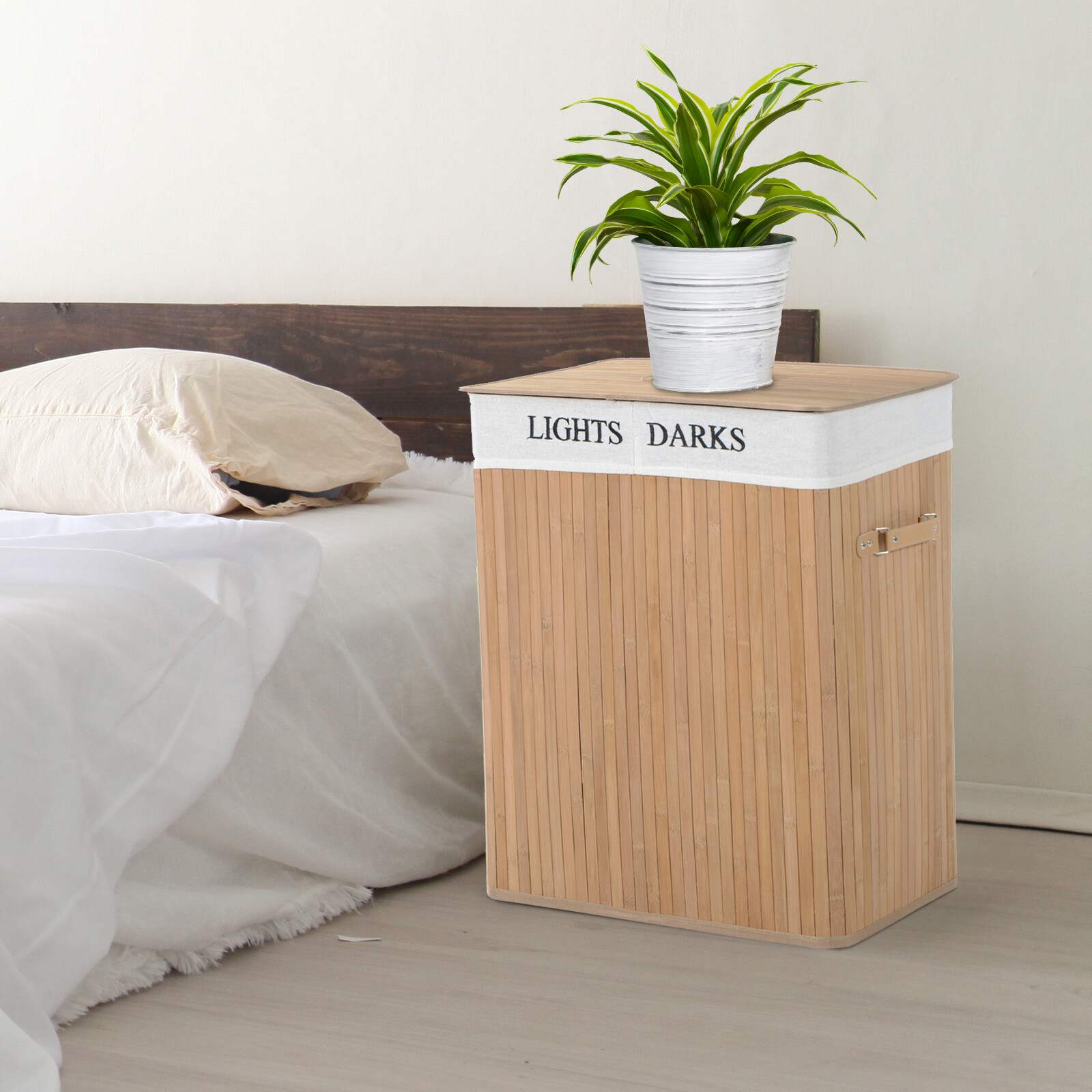 HOMCOM Wäschekorb mit 2 Tragegriffen natur Bambus Stoff Kunststoff B/H/L: ca. 32x63x52 cm HOMCOM Wäschekorb mit 2 Tragegriffen natur Bambus Stoff Kunststoff B/H/L: ca. 32x63x52 cm