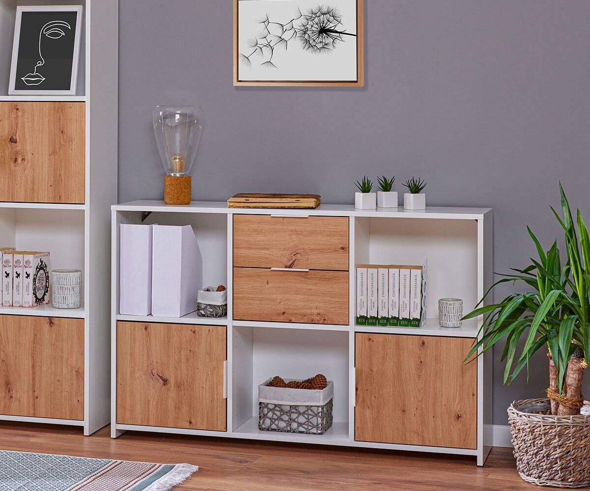 Kommode Pepeto 2T2S weiß weiß beschichtet Optik B/H/L: ca. 30x77x120 cm