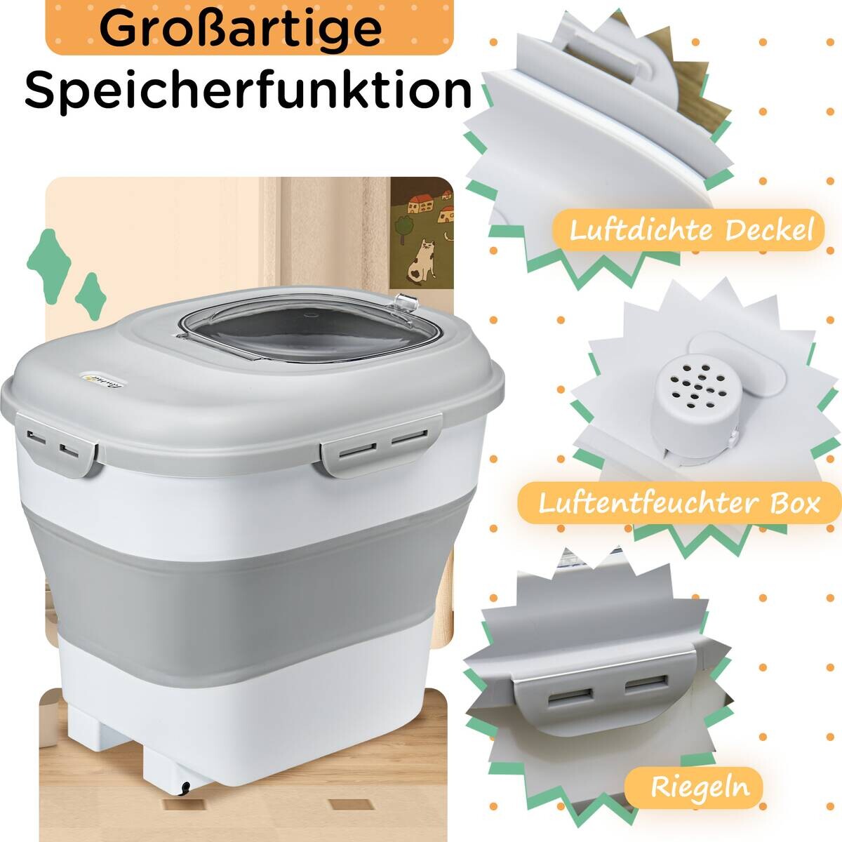 PawHut Hundefutter-Box grau B/H/L: ca. 32x37x44 cm