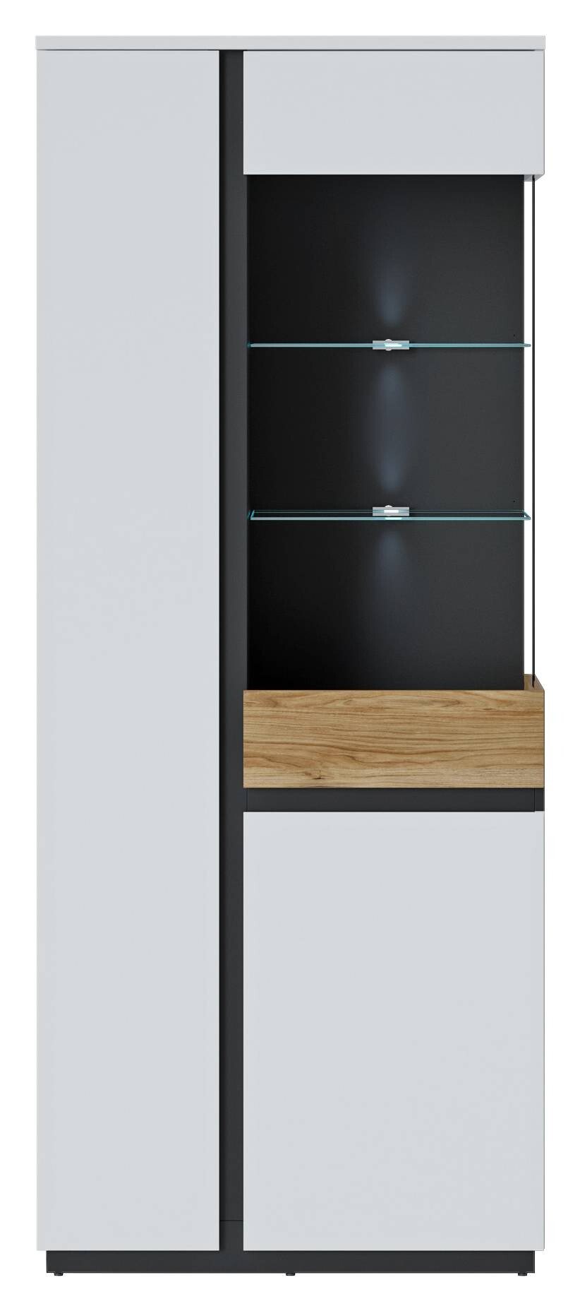 Standvitrine Novena weiß Eiche Catania Nachbildung schwarz matt B/H/T: ca. 84x200x40 cm