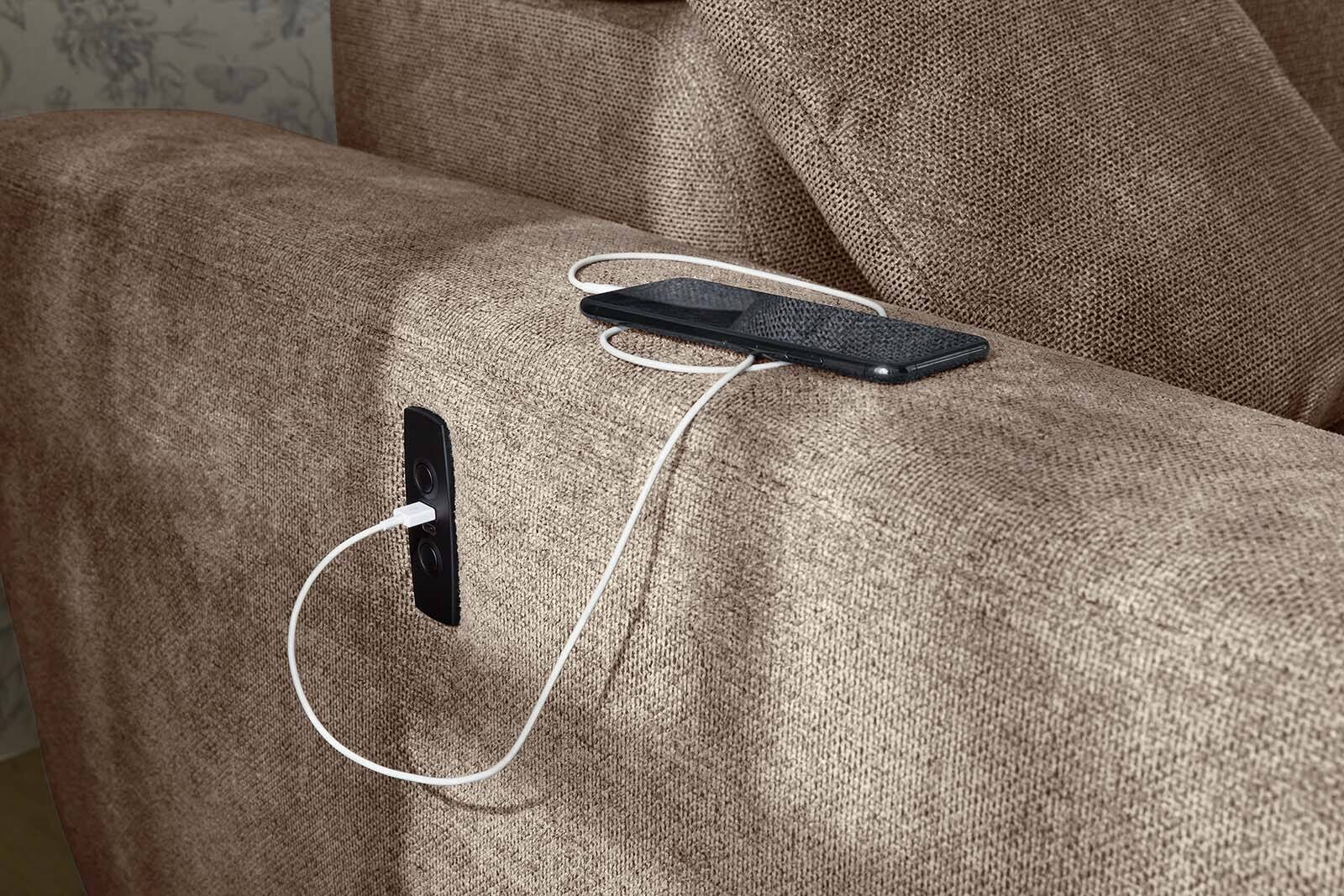 Ecksofa mit elektrischer Sitztiefenverstellung hellbraun Microfaser B/H/T: ca. 296x105x200 cm