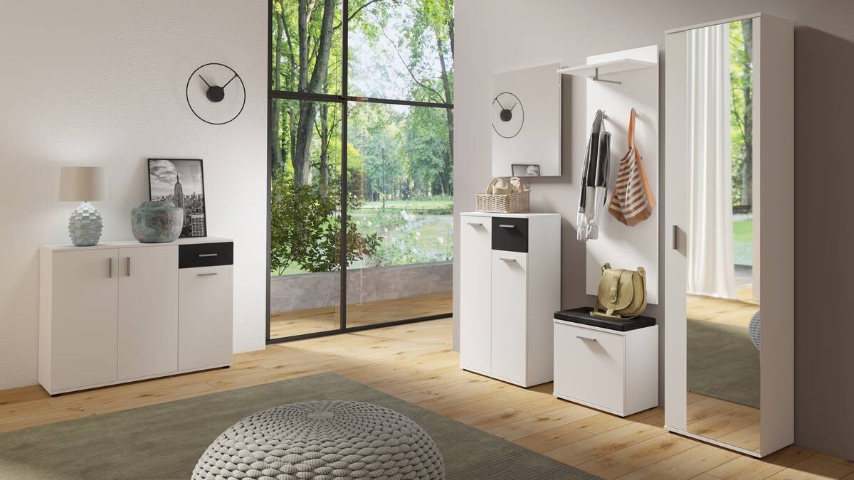 Kommode JAKOB weiß schwarz silber B/H/T: ca. 110x83,5x35,5 cm