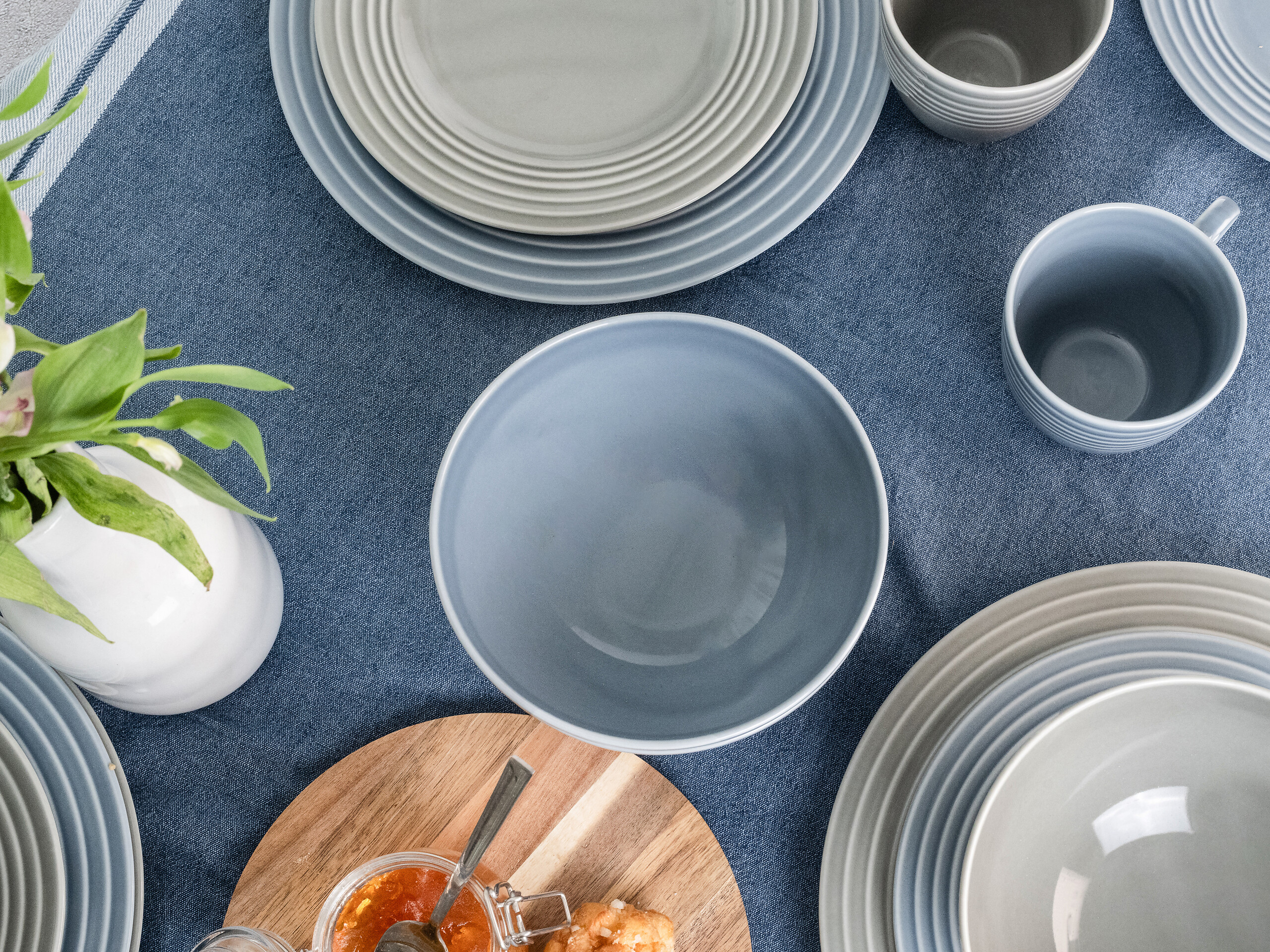 CreaTable Kombiservice Stripes stein Porzellan 16 tlg.