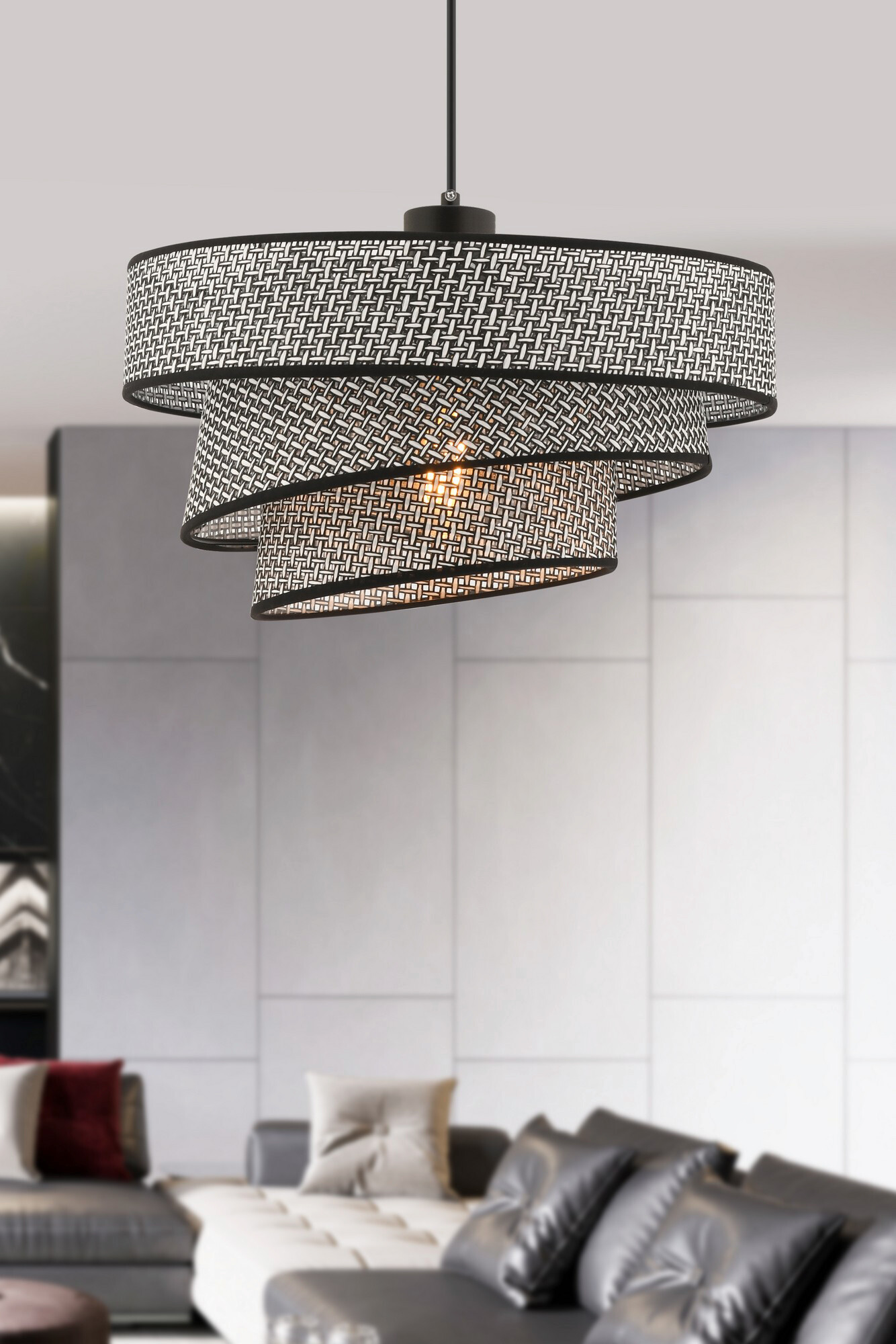 Opviq Pendelleuchte Couper grau schwarz Baumwolle Metall B/H/L: ca. 40x72x40 cm E27 1 Brennstellen