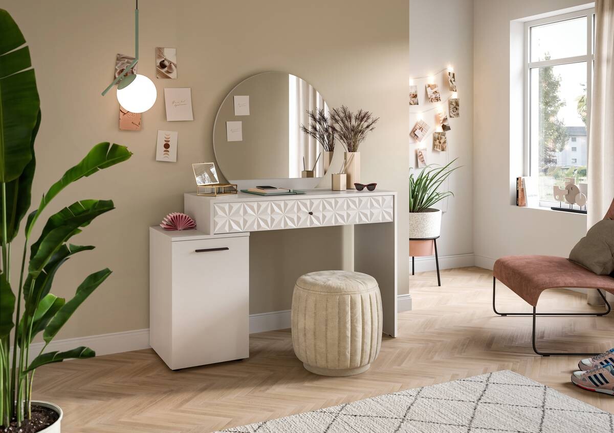 Schminktisch Prisma weiß weiß Hochglanz B/H/T: ca. 117x138x42 cm