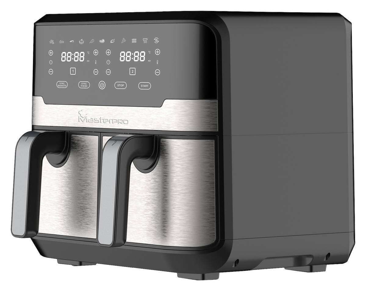 MASTERPRO Heißluftfritteuse Doppelbehälter BGMP-9178-BK silber Metall B/H/T: ca. 45x35,5x38 cm ca. 9 l MASTERPRO Heißluftfritteuse Doppelbehälter BGMP-9178-BK silber Metall B/H/T: ca. 45x35,5x38 cm ca. 9 l