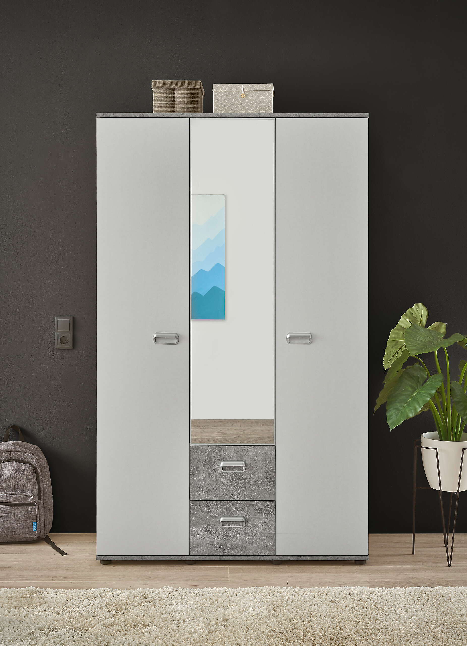 Kleiderschrank Matino Beton B/H/T: ca. 115x191x53 cm