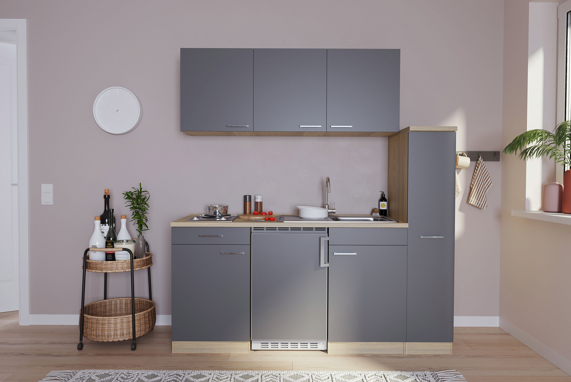 Respekta Küchenblock Economy grau matt B/H/T: ca. 180x200x60 cm