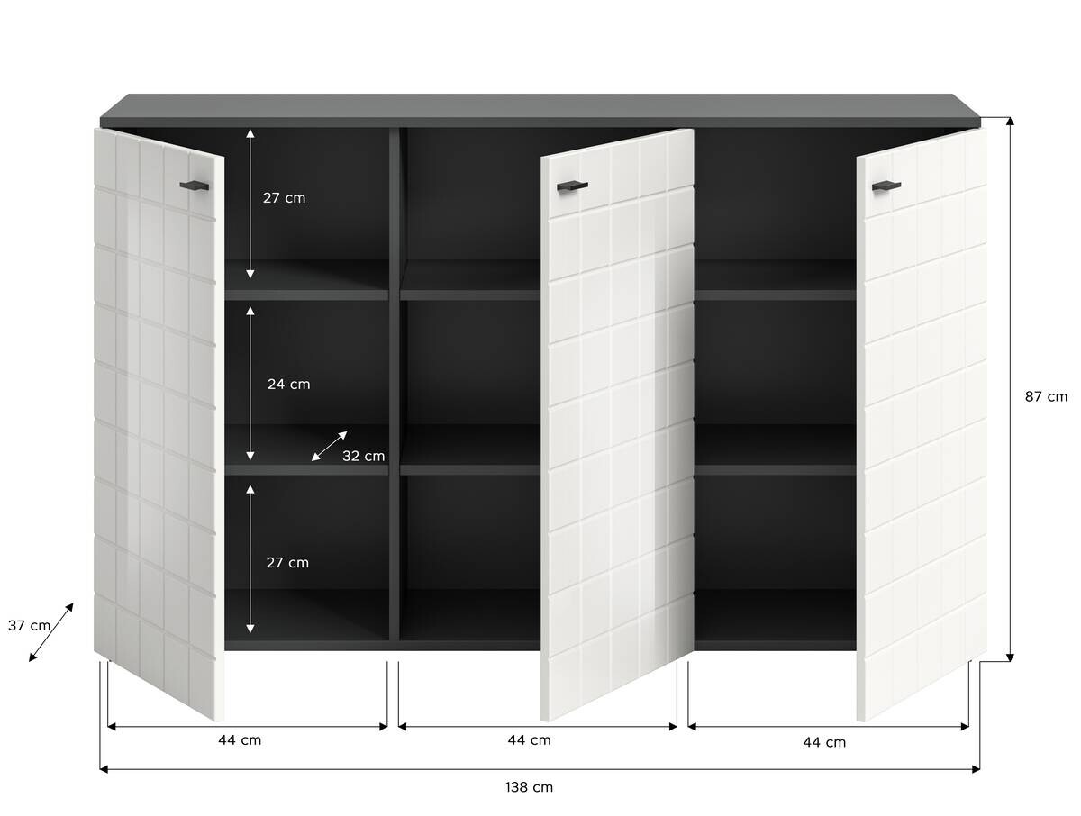 Sideboard Monte anthrazit weiß Hochglanz B/H/T: ca. 138x86x37 cm